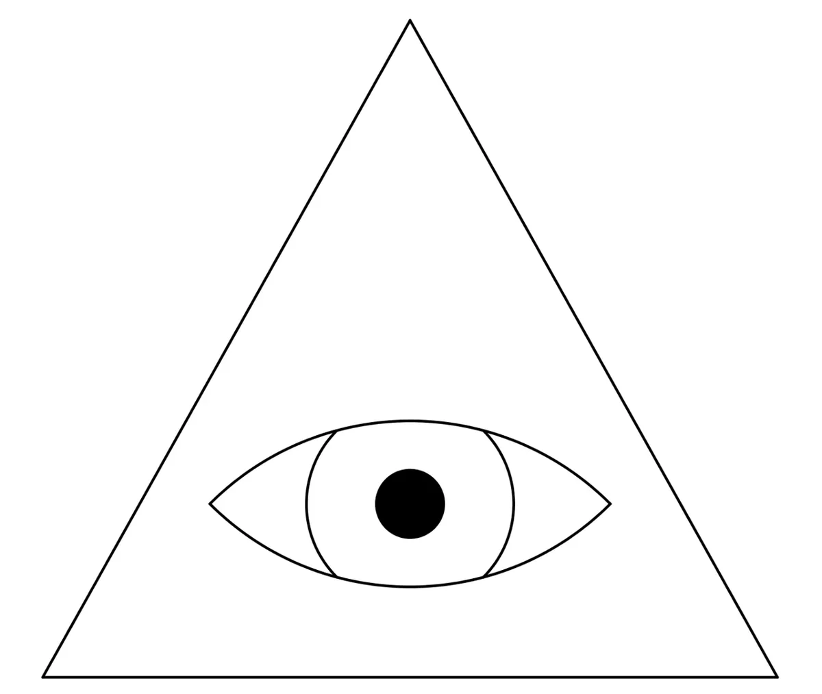 Triangular All-Seeing Eye symbol merging mystical traditions like Eye of Providence and Eye of Ra