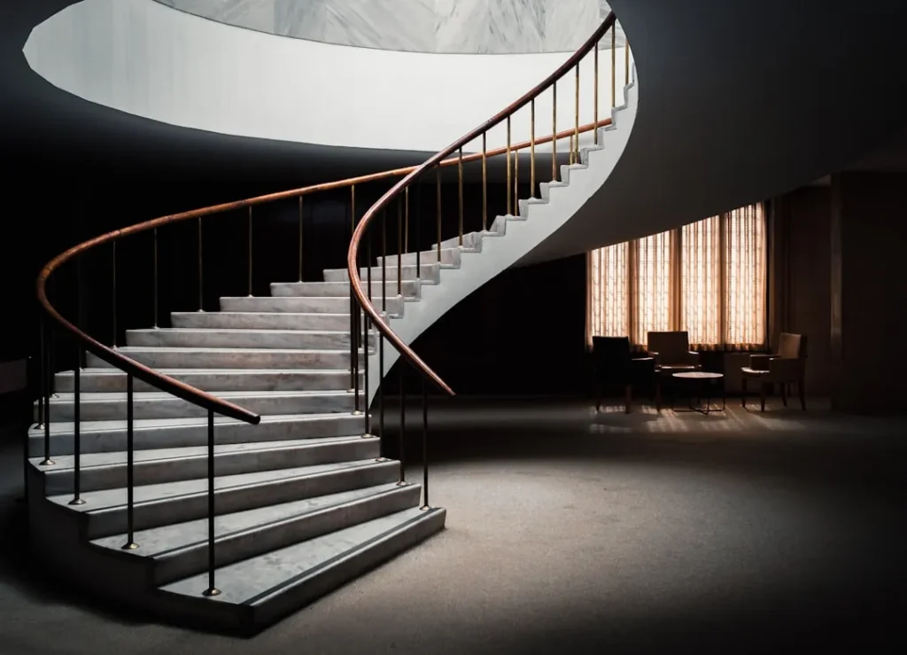 Spiral staircase symbolizing ascent through Fellowcraft degree progression